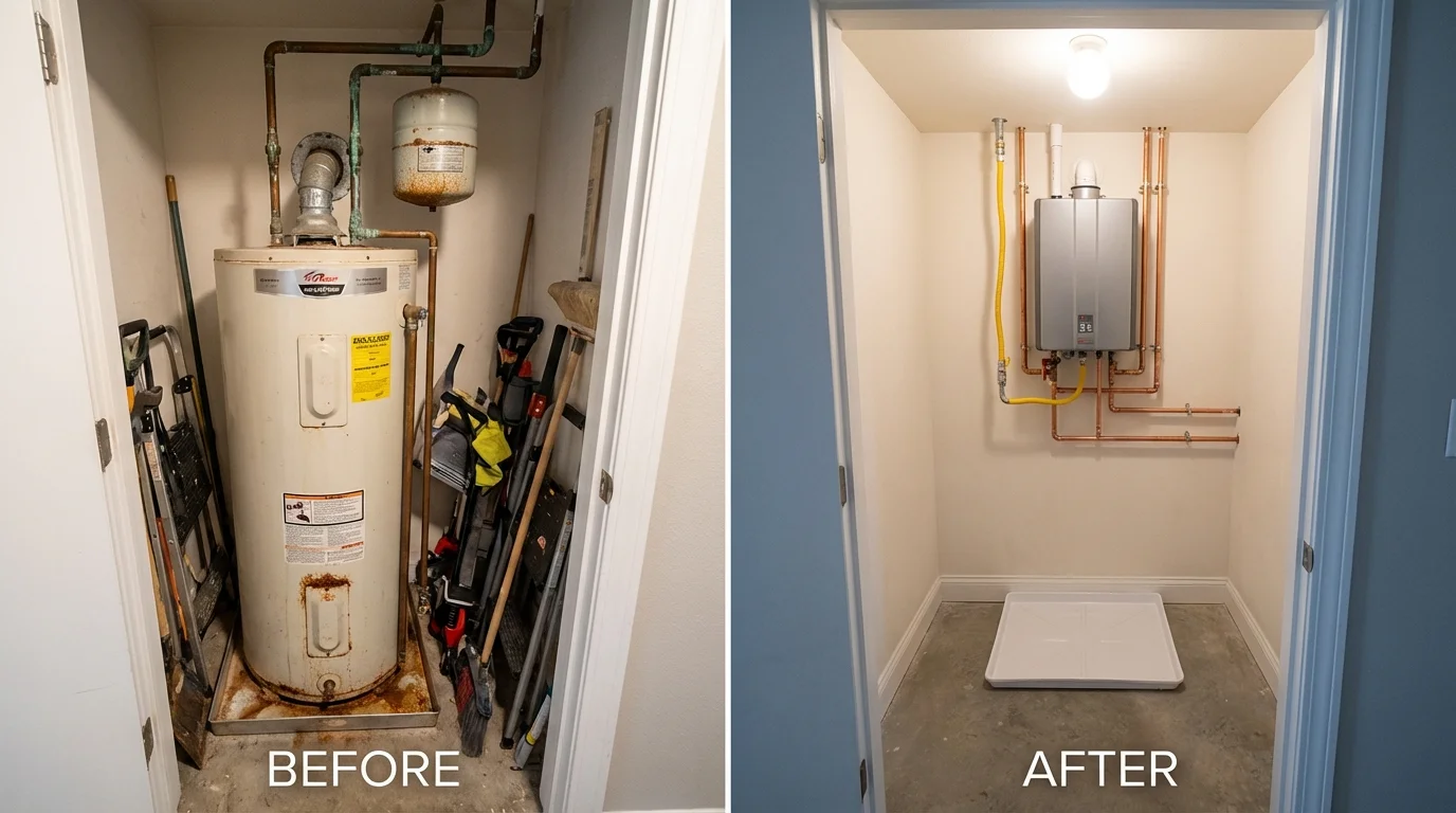 Tank water heater versus wall-mounted tankless unit comparison for Belleville, MI homeowners
